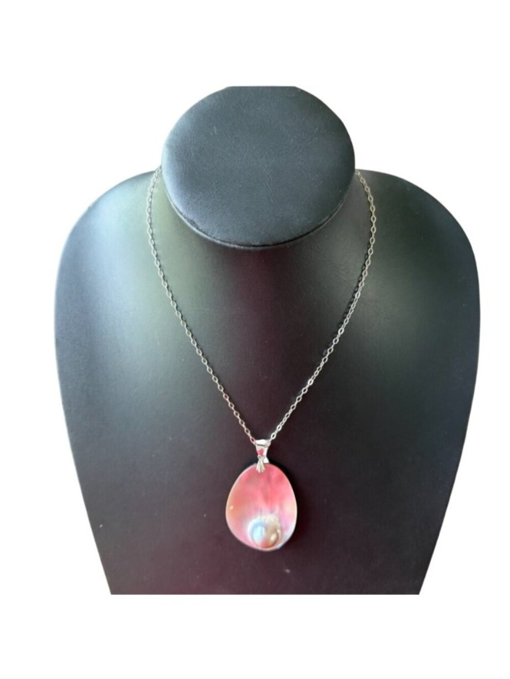 VAR Sterling Silver Mabe Pearl Pendant Iridescent Necklace